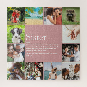 World's Best Sister Definition Fun Pink 12 Photo Jigsaw Puzzle