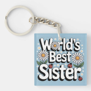 World's Best Sister Graphic: Retro Daisy & Ladybug Key Ring