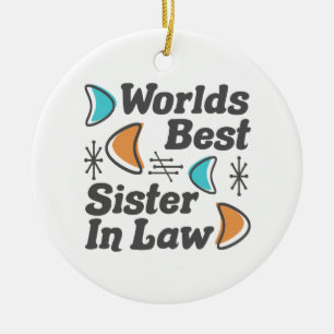Worlds Best Sister-In-Law Retro Ceramic Tree Decoration