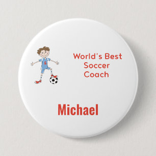 World's Best Soccer Coach Personalised with Name 7.5 Cm Round Badge