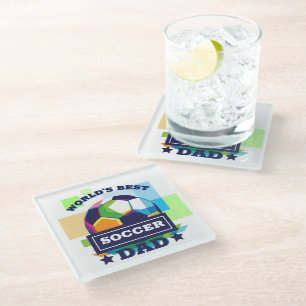 World's Best Soccer Dad Father's Day Glass Coaster