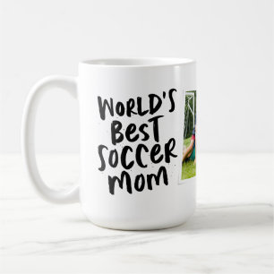 World's best soccer mum trendy navy blue photo coffee mug