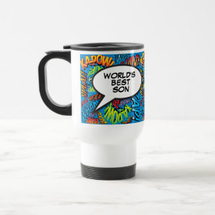 World's Best Son Fun Cool Modern Colourful Comic Travel Mug