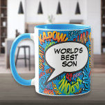 World's Best Son Fun Retro Comic Book Blue Mug<br><div class="desc">Personalise,  customise,  make it your own the Comic Book Pop Art way! Cool,  trendy and fun design that puts the wham zap pow into your day. A great gift for any superhero son. Designed by Thisisnotme©</div>