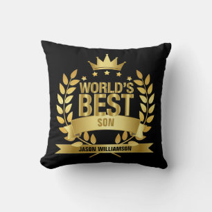 World's Best Son Gold Black Cushion