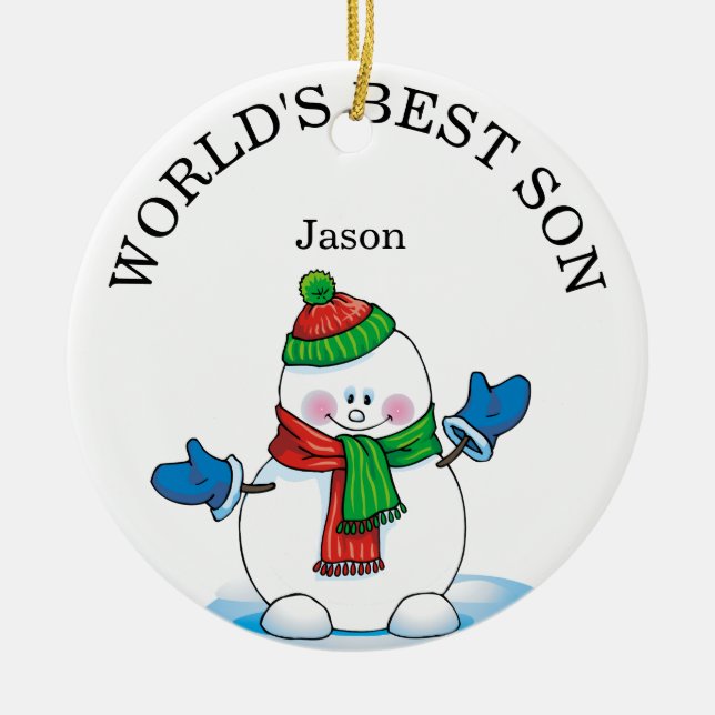 World's Best Son Snowman Christmas   Ceramic Tree Decoration (Front)