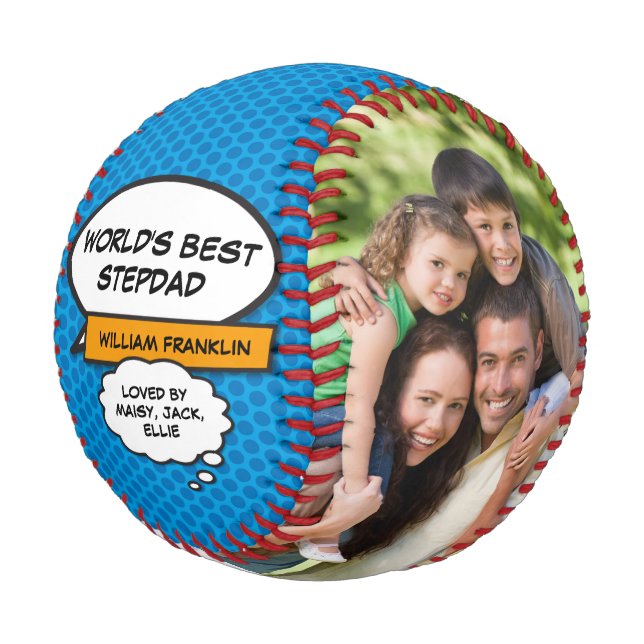World's Best Stepfather, Stepdad 2 Photo Fun Blue Baseball (Angled)