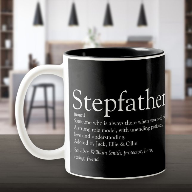 World's Best Stepfather Stepdad Definition Black Two-Tone Coffee Mug (World's Best Stepfather Stepdad Definition Black Two-Tone Coffee Mug)