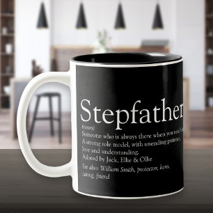 World's Best Stepfather Stepdad Definition Black Two-Tone Coffee Mug