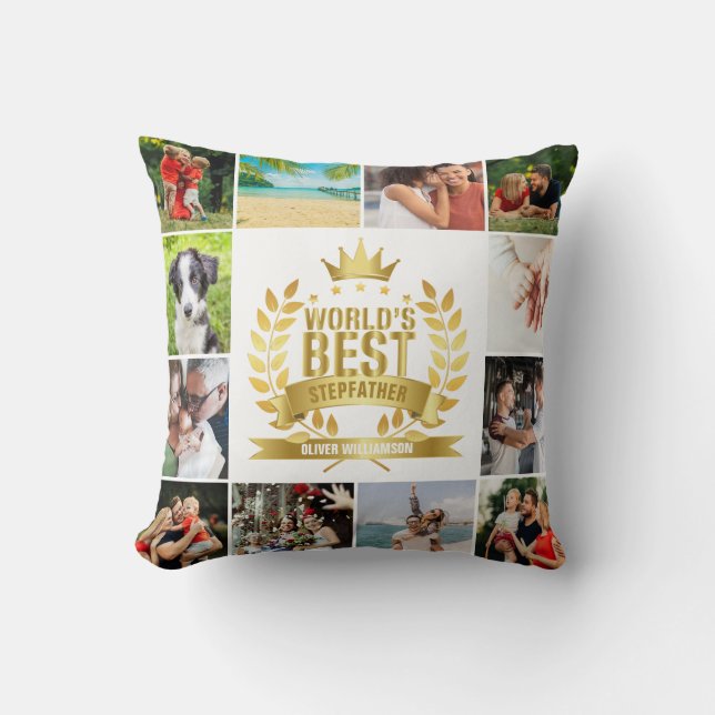 World's Best Stepfather Stepdad Photo Collage Cushion (Front)