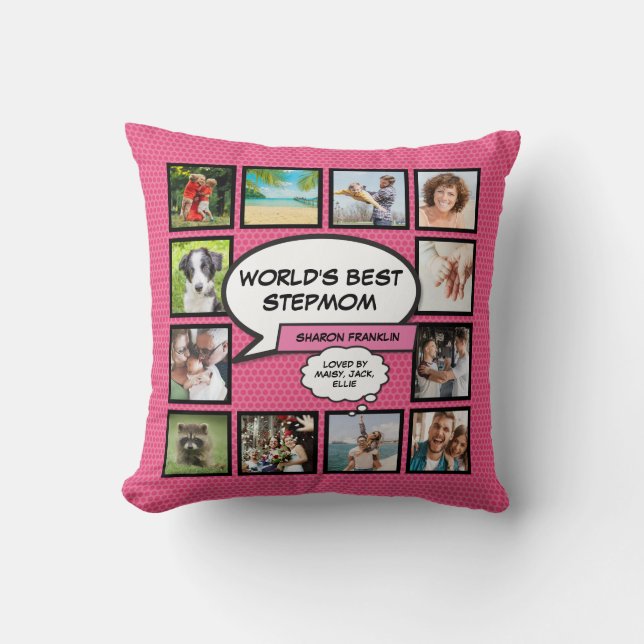 World's Best Stepmom 12 Photo Fun Pink Cushion (Front)