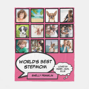 Worlds Best Stepmom 12 Photo Pink Fleece Blanket