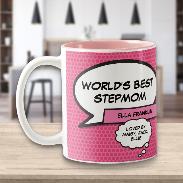 Worlds Best Stepmom Bonus Mum Fun Pink Two-Tone Coffee Mug (Creator Uploaded)