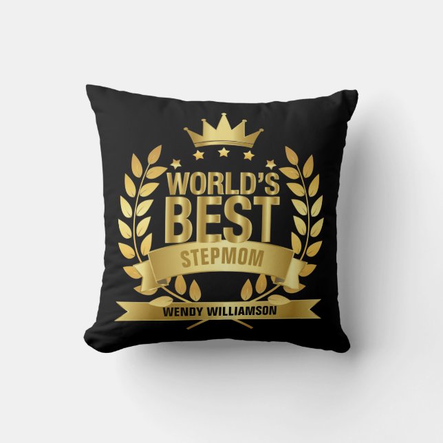 World's Best Stepmom Stepmother Bonus Mum Black Cushion (Front)