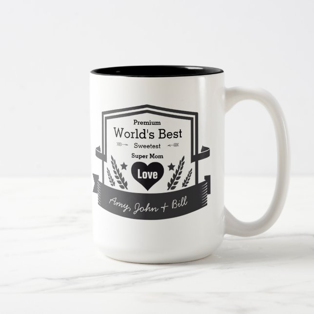 World's Best Super Mum Personalise Love Your Names Two-Tone Coffee Mug (Right)