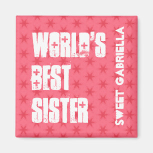 World's Best  SUSTER Custom Name Pink Stars Magnet
