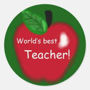 World's Best Teacher Apple on Green Round Sticker