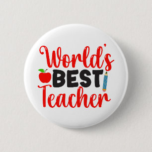 Worlds Best Teacher Apple School Gift 6 Cm Round Badge