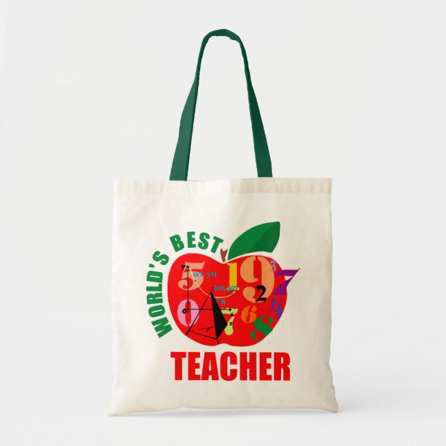 World's Best Teacher Bag- Apple Math Tote Bag (Front)