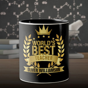 World's Best Teacher Black And Gold 5 Star Two-Tone Coffee Mug