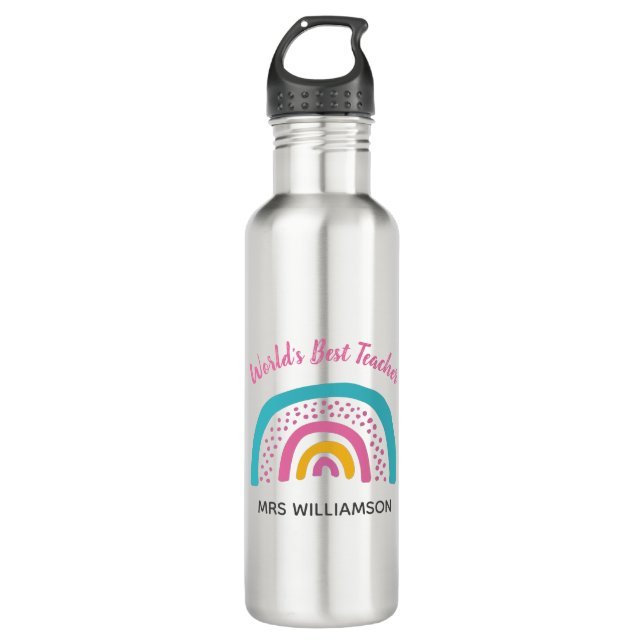 World's Best Teacher Bright Rainbow 710 Ml Water Bottle (Front)