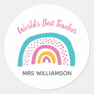 World's Best Teacher Bright Rainbow Classic Round Sticker