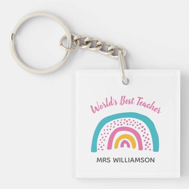 World's Best Teacher Bright Rainbow Key Ring (Front)