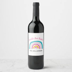 World's Best Teacher Bright Rainbow Wine Label