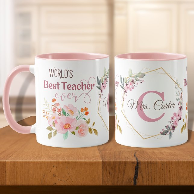 World's Best Teacher Ever Floral Personalised Mug (Creator Uploaded)