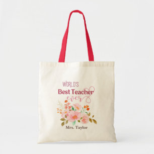 World's Best Teacher Ever Floral Personalised Tote Bag