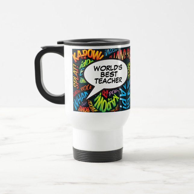 World's Best Teacher Fun Modern Retro Comic Book Travel Mug (Left)