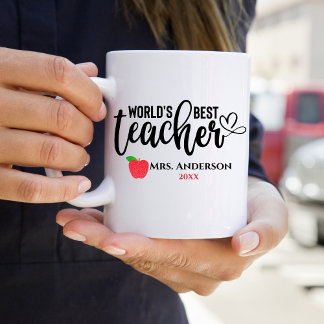 Worlds Best Teacher Glitter Red Apple Personalised Coffee Mug