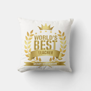 World's Best Teacher Gold Fun Cushion