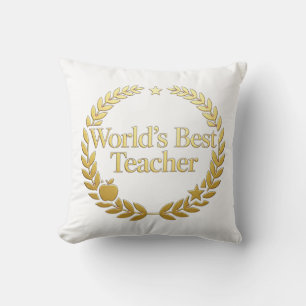 World's Best Teacher Gold Laurel Wreath Wall Clock Cushion