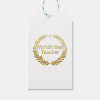 World's Best Teacher Gold Laurel Wreath Wall Clock Gift Tags