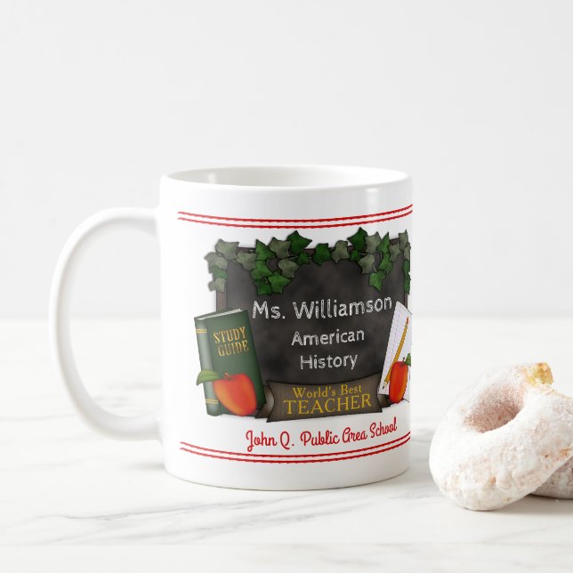 World's Best Teacher Name | School | Subject Coffee Mug (With Donut)