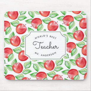 World's Best Teacher   Personalised Apple Pattern Mouse Mat