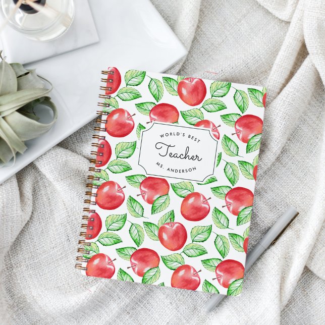 World's Best Teacher | Personalised Apple Pattern Notebook (Creator Uploaded)