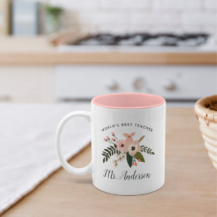 World's Best Teacher | Personalized Floral Two-Tone Coffee Mug