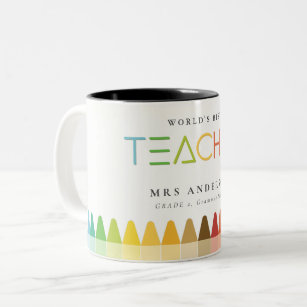World's Best Teacher Rainbow Crayon Colours Gift Two-Tone Coffee Mug