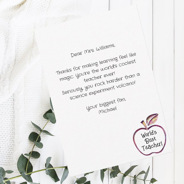 Worlds Best Teacher Red Apple,Teacher Appreciation Thank You Card (Creator Uploaded)