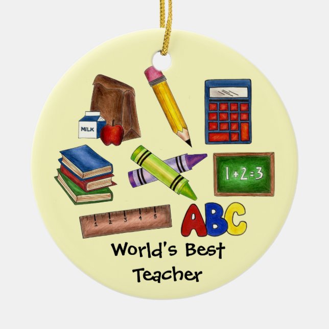 World's Best Teacher School Education Classroom Ceramic Tree Decoration (Front)