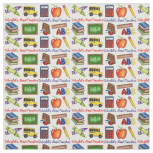World's Best Teacher School Supplies Apple Bus Fabric