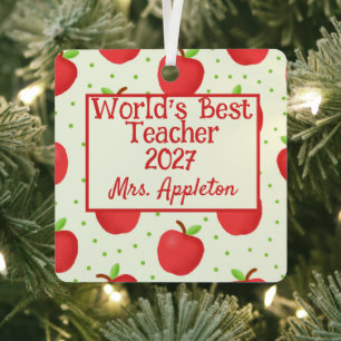 World's Best Teacher With Apple Accents custom Met Metal Tree Decoration