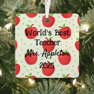 World's Best Teacher With Apple Accents custom Metal Tree Decoration