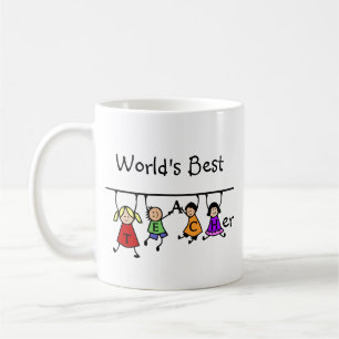 World's Best Teacher with Kids Cartoon Coffee Mug