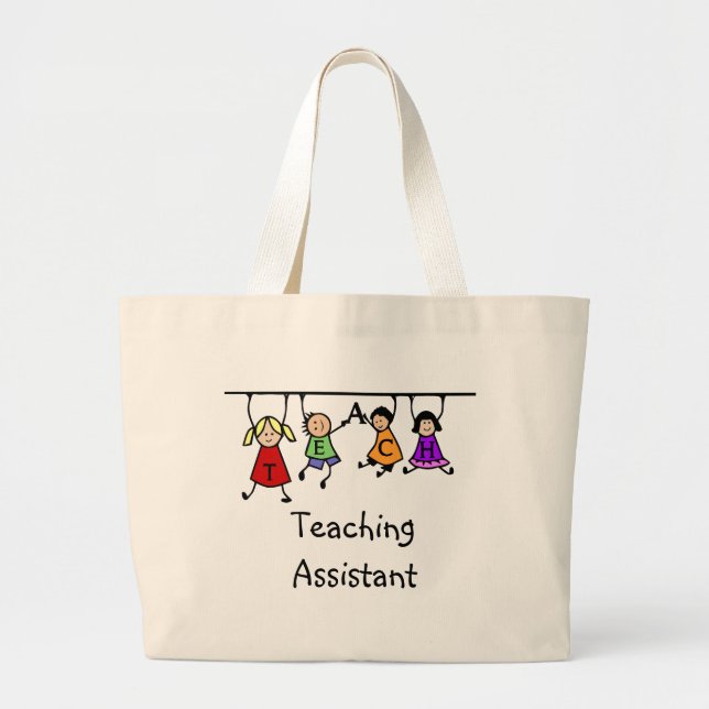 World's Best Teaching Assistant with Kids Cartoon Large Tote Bag (Front)