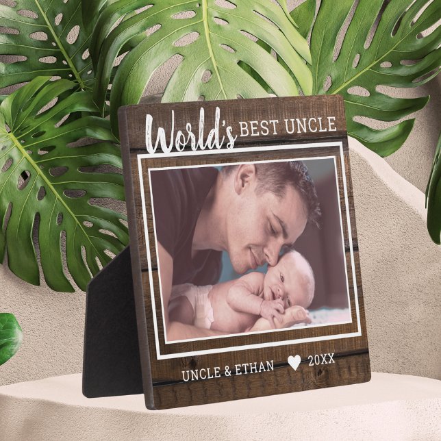 World's Best Uncle Custom Photo Rustic Brown Wood Plaque (Creator Uploaded)