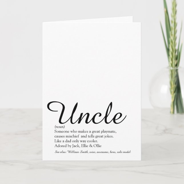 World's Best Uncle, Funcle Definition Script Card (Front)