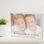 World's Best Uncle Photo Wooden Box Sign<br><div class="desc">Give the world's best uncle a custom photo wooden box sign that he will treasure for years. You can personalise with a family photo,  personalise the expression "World's Best Uncle" and how he is addressed (uncle,  tio,  etc.),  and add his nieces' and nephews' names.</div>